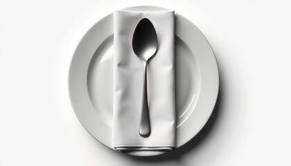 Aufkleber - Top-down view of luxury dining napkin with modern silver spoon placed on top, perfect for branding mockups, isolated background