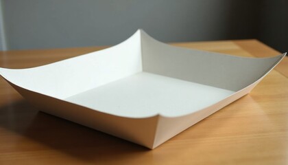 Aufkleber - Paper tray with clean fold, positioned on a wooden table with soft natural lighting and simple composition