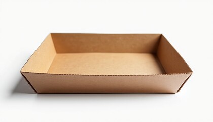 Poster - Plain brown paper tray with high detail, soft shadows, isolated on a clean white background with copy space