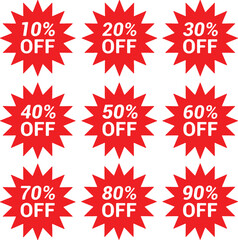Wall Mural - pixel perfect star icon set of sale promotion discount percent off price tag label sticker coupon bu