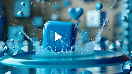 Wall Mural - start play intro introduction blue power button