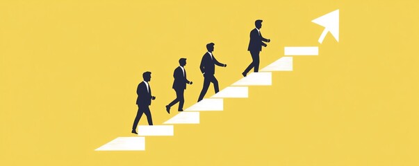 Poster - Businessmen climbing stairs following arrow growth concept
