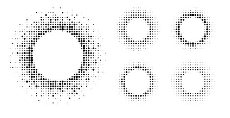 Aufkleber - Set of halftone textures featuring circular dot patterns on a white background, each with varying densities and arrangements. The minimal design highlights texture diversity, contrast, and form.