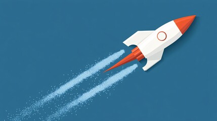 Aufkleber - White and red rocket ship flying over a blue background