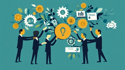 Poster - Businesspeople collaborating and connecting ideas for successful startup