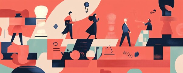 Leinwandbilder - Business people walking toward success through challenges and obstacles