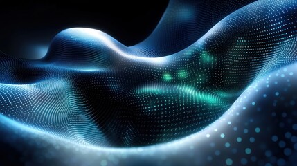 Futuristic Abstract Digital Landscape with Smooth Flowing Surfaces Illuminated by Ambient Light and Glowing Dots