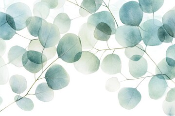 Aufkleber - Soft watercolor illustration of delicate eucalyptus leaves gently overlapping each other in serene pastel colors. Generative AI