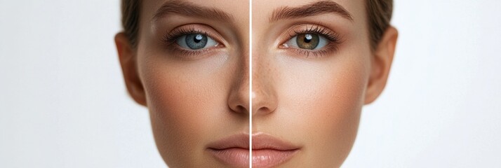 Poster - Comparison of aged and youthful skin on a womans face highlighting the effects of time and beauty treatments. Generative AI