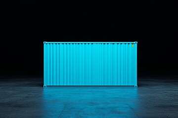 Wall Mural - Blue shipping container is sitting in a dark room