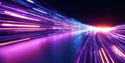 Aufkleber - Futuristic Abstract Dynamic Neon Light Trails in Deep Purple Background with Highspeed Movement and Car Motion Effects