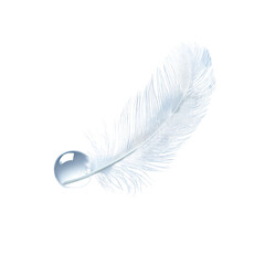 Aufkleber - delicate white feather with droplet of water resting on it, symbolizing purity and tranquility. soft texture and gentle curves evoke sense of calmness and serenity