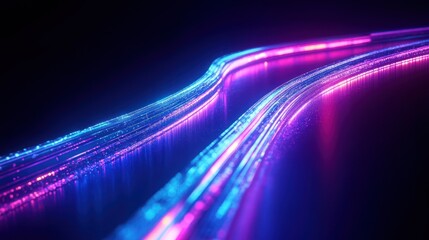 Poster - Futuristic Abstract Neon Light Trails in Blue and Pink Dynamic Movement Highspeed Car Motion at Night 3D Rendering