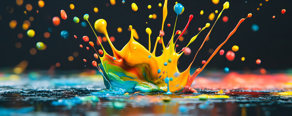 Aufkleber - Colorful paint splashing on black background creating abstract shape