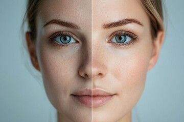Poster - Comparison of aging effects on womens faces showcasing wrinkles and smooth skin for beauty awareness. Generative AI