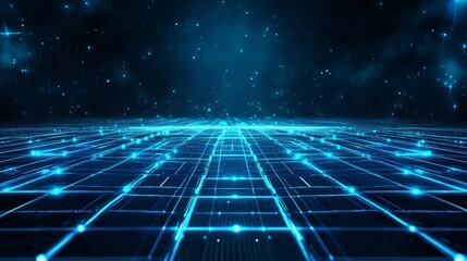 A digital landscape of connected networks with luminous lights