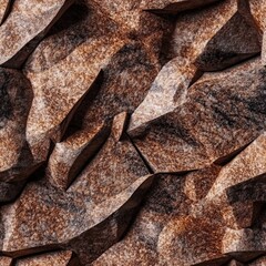 Canvas Print - Seamless pattern background. Abstract 3D render of brown and rusty textured rocks. Geometric shapes create depth.