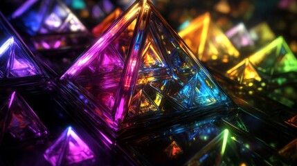 Abstract Geometric Arrangement of Colorful Illuminated Triangular Polyhedrons