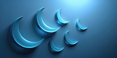 Wall Mural - a group of crescent moon shapes in light blue hues floating on a dark blue background with a subtle 