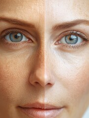 Aufkleber - Comparison of aged and youthful skin showcasing wrinkles on one side and smoothness on the other in a striking visual. Generative AI