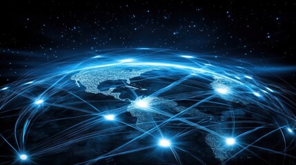 Global network connection, data flow, space background, internet technology