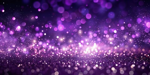 Wall Mural - glittering light purple particles with bokeh effect on stage , dark background