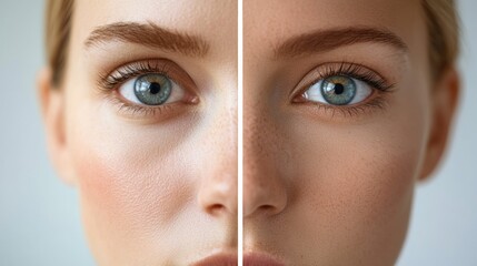 Aufkleber - Comparison of aging effects on skin showing wrinkles on one side and smooth skin on the other side. Generative AI