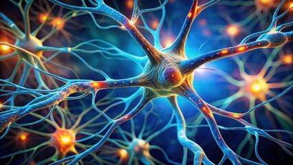 Wall Mural - nerve fibers extending from motor neuron branches out into muscle fibers