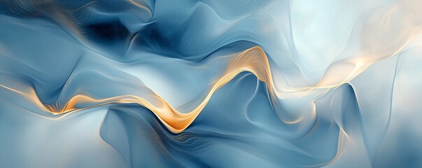 Aufkleber - Abstract blue and gold lines flowing gracefully, creating a luxurious and elegant design