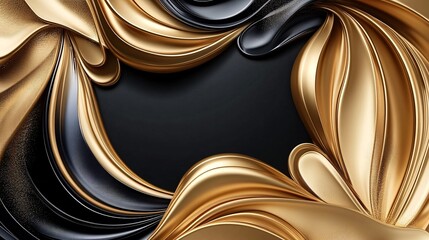 Aufkleber - Golden and black abstract waves forming a luxurious frame
