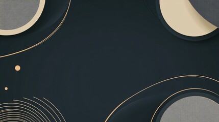 Poster - Abstract dark background with golden lines and circles creating elegant design