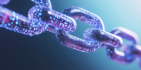 Chain made of digital data code and connections, security abstract background, business Ecosystem, Blockchain concept
