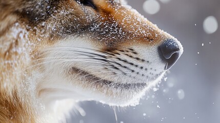 Aufkleber - Close-up of a fox's face covered in snow.