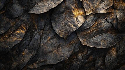 Aufkleber - Close-up of dark, gold-accented dried leaves, creating a textured background.