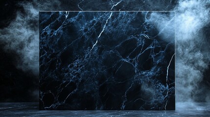 Fototapete - Dark blue marble texture background with smoky effect.