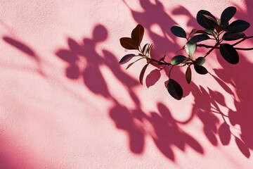Poster - Plant branch and shadow on pink wall.