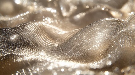 Poster - Abstract shimmering fabric texture with soft waves and light reflections.