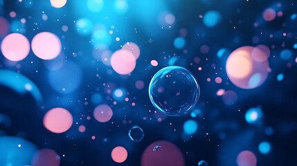 Wall Mural - Transparent bubbles floating in a colorful bokeh background