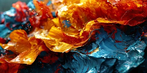 Poster - A painting of a wave with blue and orange paint