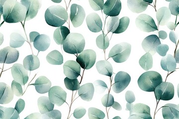 Fototapete - Watercolor depiction of green leaves arranged gracefully on a white background showcasing natural elegance and simplicity. Generative AI