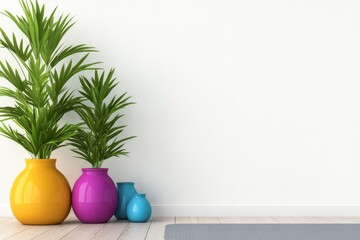 Poster - Minimalist interior design yoga studio with a white wall, wooden floor, and a light gray mat on the ground Ai generated image