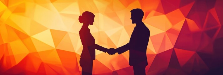 Aufkleber - Silhouettes of two business professionals shaking hands in an abstract setting during a successful negotiation. Generative AI