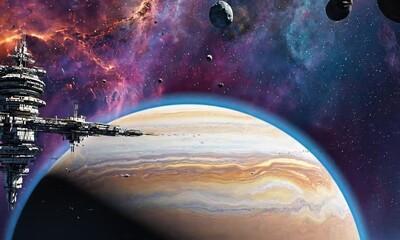 Wall Mural - fly through the galaxy and outer space planets