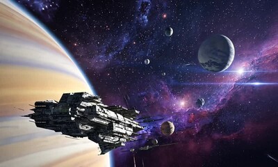 Wall Mural - fly through the galaxy and outer space planets