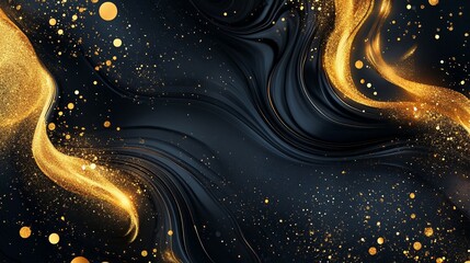 Wall Mural - Elegant golden streams flow over a dark blue background space