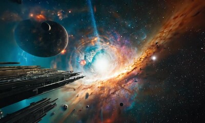 Wall Mural - fly through the galaxy and outer space planets