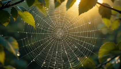 Glistening Spider Web under Sunlight.