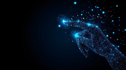 Hand touching digital network; dark background; innovation concept