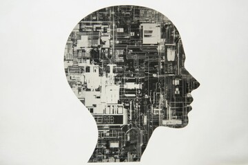 Leinwandbilder - Outline of a human head filled with schematics representing artificial intelligence mechanisms and innovations in technology. Generative AI