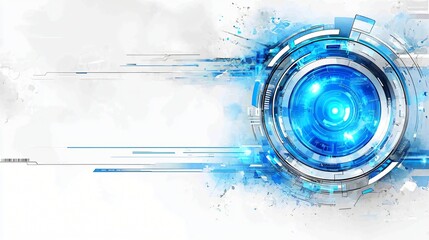 Futuristic blue tech eye; digital innovation